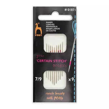 01871 Иглы ручные с цветной полосой для ровных стежков,№ 7-9, 9 шт PONY