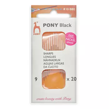 01880 Иглы ручные для шитья BLACK Sharps, №9, белое ушко, 20 шт PONY