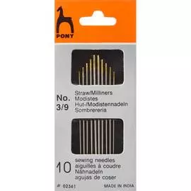 02361 Иглы шляпные с золотым ушком № 3-9, 10 шт PONY