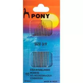 02861 Иглы шляпные с золотым ушком № 3-9, 10 шт PONY