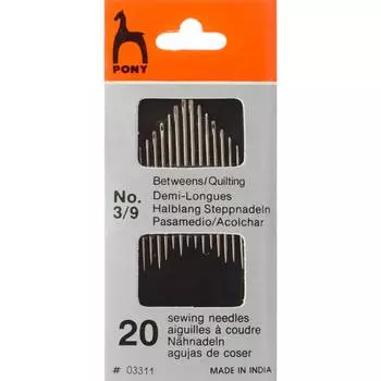 03311 Иглы для шитья полудлинныее №3-9, 20 шт PONY