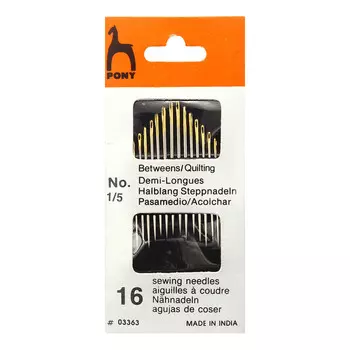 03363 Иглы для шитья полудлинные с золотым ушком №1-5, 16 шт PONY
