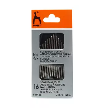 04311 Иглы для вышивания и шитья Crewels № 3-9, 16 шт PONY