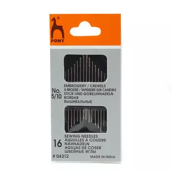 04312 Иглы для вышивания и шитья Crewels № 5/10, 16 шт PONY