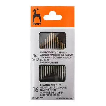 04362 Иглы для вышивания и шитья Crewels с золотым ушком № 5/10, 16 шт PONY