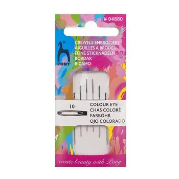 04880 Иглы для вышивания с цветным ушком, №10, серебро/черный, упак./6 шт., PONY