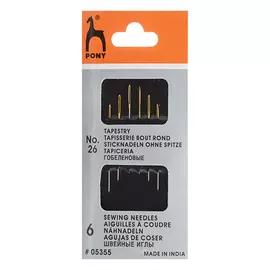 05355 Иглы ручные гобеленовые Tapestry с золотым ушком № 26, 6 шт PONY