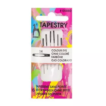 05880 Иглы для гобелен. и трикотаж. тканей с цветн. ушком, №24, серебро/черн, упак.6 шт., PONY