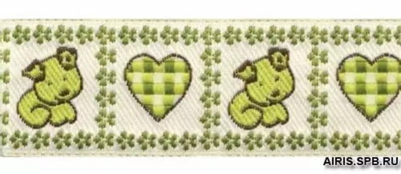 05-51207/25 Тесьма жаккард. салат 'щенок и сердечко' 25мм*10м