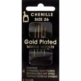 06205 Иглы с золотым покрытием, для синели, глади № 26, 4 шт PONY