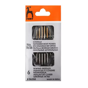 06358 Иглы для синели, глади №18-26 (6 шт) PONY