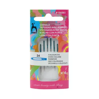 06881 Иглы для синели, глади с цветным ушком, № 24, 6 шт PONY