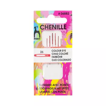 06882 Иглы для синели, глади с цветным ушком, № 26, 6 шт PONY