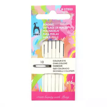 07880 Иглы для бисера с цветным ушком, № 10, 6 шт PONY