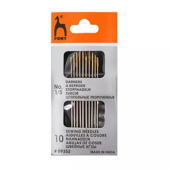 09352 Иглы ручные для штопки короткие Darners с золотым ушком № 1-5, 10 шт PONY