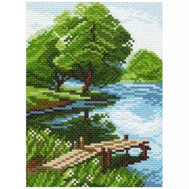 0940 Канва с рисунком Матренин посад 'Берег озера' 16*20 см (10*12 см)