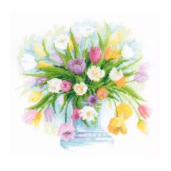 100/008 Набор для вышивания Риолис 'Акварельные тюльпаны', 30*30 см