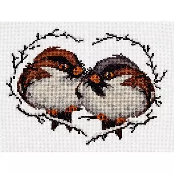 1029 Набор для вышивания Alisena 'Валентинка воробьи' 17*13см