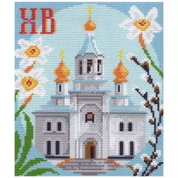 1038-1 Канва с рисунком Матренин посад 'Церковь' 16*19см (28*37см)