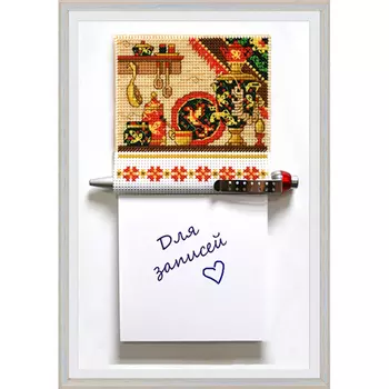 1110 Магнит на пластиковой канве с блоком для записей ОВЕН 'Хохлома' 9,5х9,5см