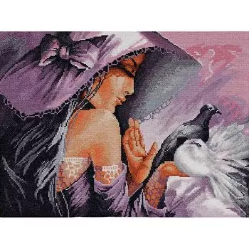 1168 Набор для вышивания Alisena 'Девушка с голубями', 33*25 см