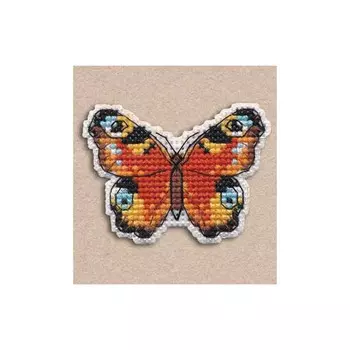 1171 Значок на пластиковой канве ОВЕН 'Павлиный глаз'6,2*4,6см