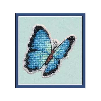 1172 Значок на пластиковой канве ОВЕН 'Голубая Морфо'5,5*5,5см