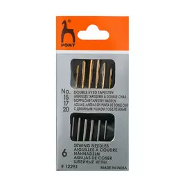 12251 Иглы гобеленовые с двойным ушком №15/17/20, упак./6 шт., PONY