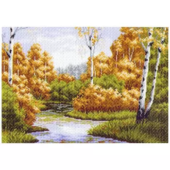 1234 Канва с рисунком 'Матренин посад' 'Осенняя заводь', 37*49 см