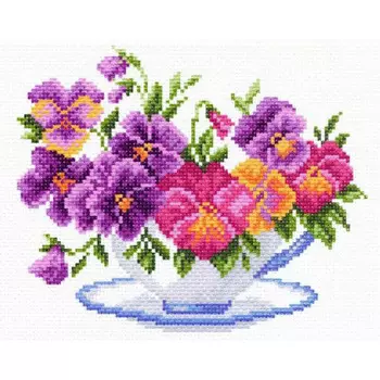 1287-1 Канва с рисунком Матренин посад 'Чашка с виолой' 15*18см (28*37см)