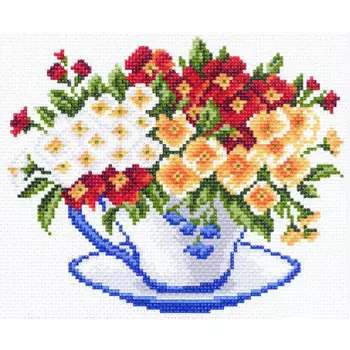 1288-1 Канва с рисунком Матренин посад 'Чашка с примулой' 15*18см (28*37см)