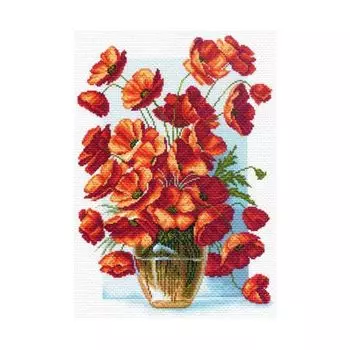 1439 Канва с рисунком 'Матренин посад' 'Ваза с маками', 37*49 см