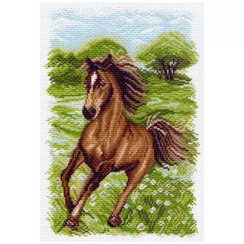 1536 Канва с рисунком Матренин посад 'Пейзаж с лошадью', 28*37 см