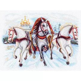 1539 Канва с рисунком 'Матренин посад' 'Тройка лошадей', 37*49 см