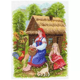 1554 Канва с рисунком Матренин посад 'Деревенский пейзаж' 37*49см