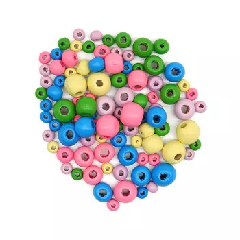 160818 Набор деревянных бусин со шнуром, пастельный микс, 6,8,10,12мм, 90шт/упак, Astra&amp;Craft.