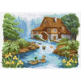 1647 Канва с рисунком 'Матренин Посад' 'У мельницы', 37*49 см