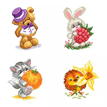 1663/4Н Канва с рисунком из 4-х сюжетов Матренин посад набор 'Веселые звери' 16х20см