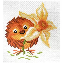 1666 Канва с рисунком Матренин посад 'Цыпленок с нарциссом' 16*20 см (10*12 см)