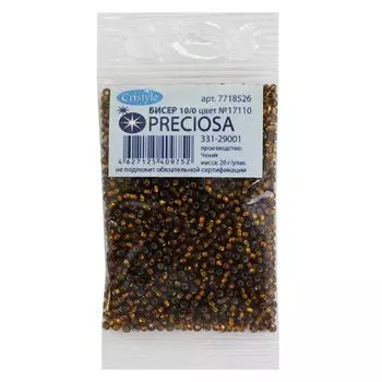 (17110) 331-29001-10/0 Бисер прозрачный с серебр.центром 10/0, кв.отв., 20гр Preciosa