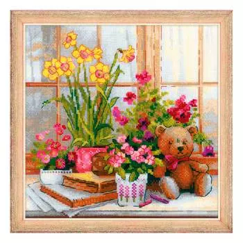 1762 Набор для вышивания Риолис 'Нарциссы на окошке' 25*25см