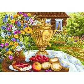 1799 Канва с рисунком 'Матренин Посад' 'Деревенский натюрморт', 37*49 см