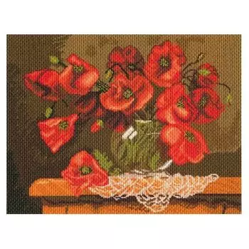 1813 Канва с рисунком Матренин посад 'Натюрморт с маками' 33*45см (37*49см)