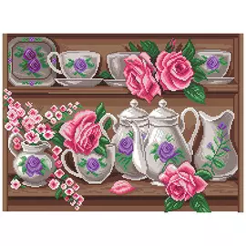 1868 Канва с рисунком Матренин посад 'Розовый сервис' 33*45 см (37*49 см)