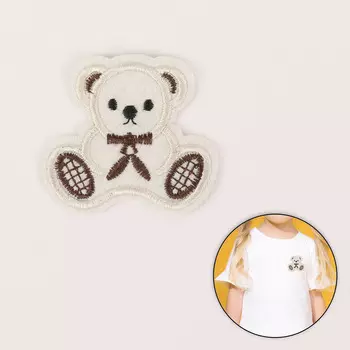 1881008 Термоаппликация мишка с бантиком 5,5*6см, бежевый