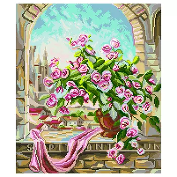 1887 Канва с рисунком Матренин посад 'Розовый куст' (34*35) 41*41см