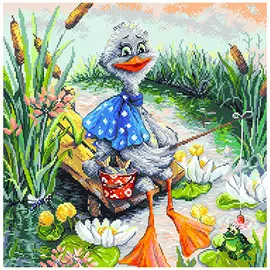 1889 Канва с рисунком Матренин посад 'Первая рыбалка' 41*41 см