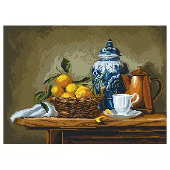 1895 Канва с рисунком Матренин посад 'Натюрморт с мандаринами' (29*40см) 37*49см