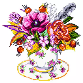 1905 Канва с рисунком Матренин посад 'Шиповник в чашке' 24*35см (28*37см)