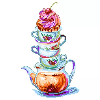 1912 Канва с рисунком Матренин посад 'Время чая' 24*35см (28*37см)